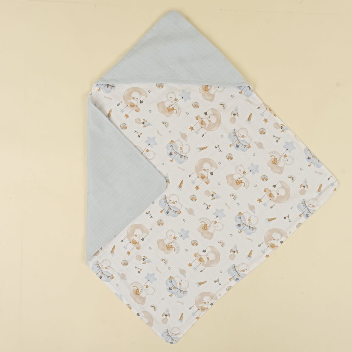 Muslin Kundak - İki Katlı Muslin Bebe mavi - Uykucu Ördek