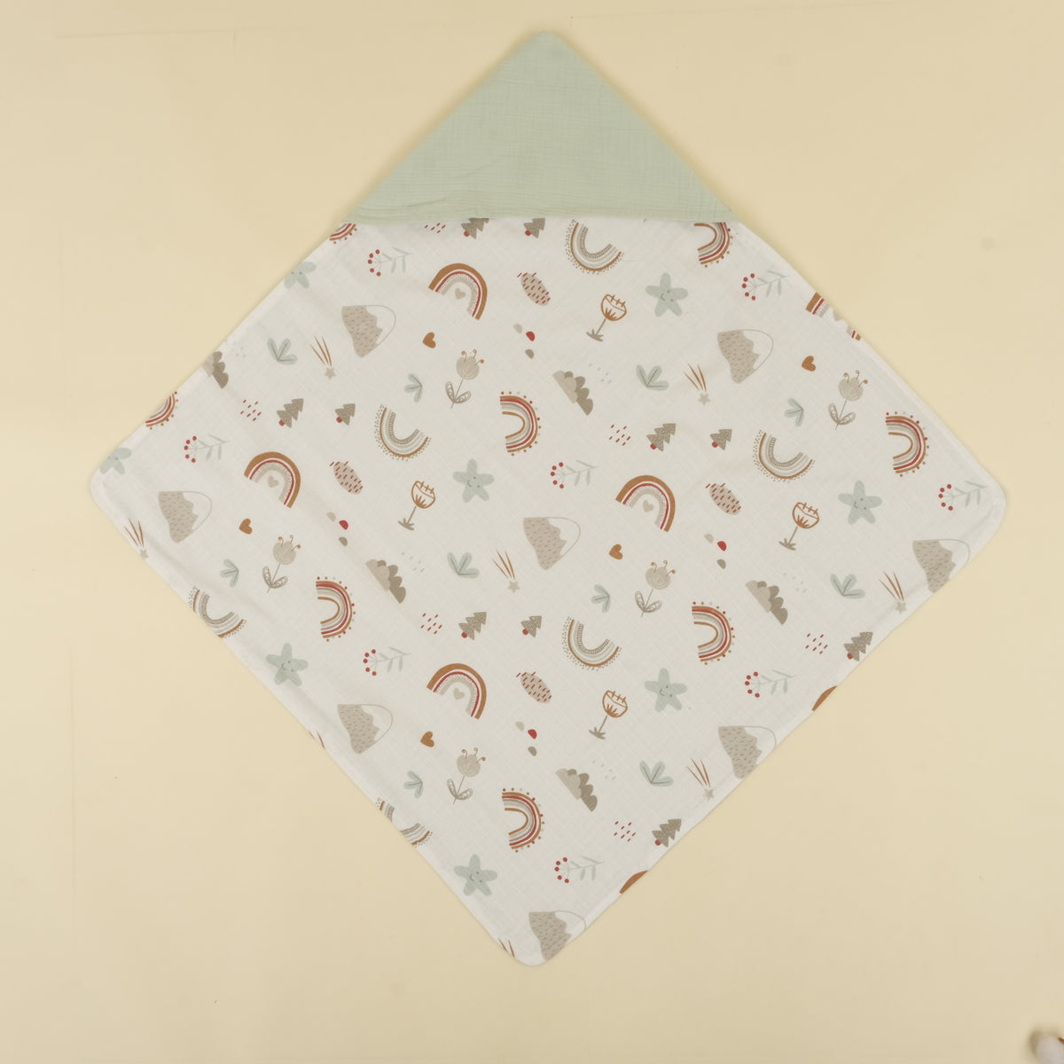 Muslin Kundak - İki Katlı Mint - Kahverengi Gökkuşağı