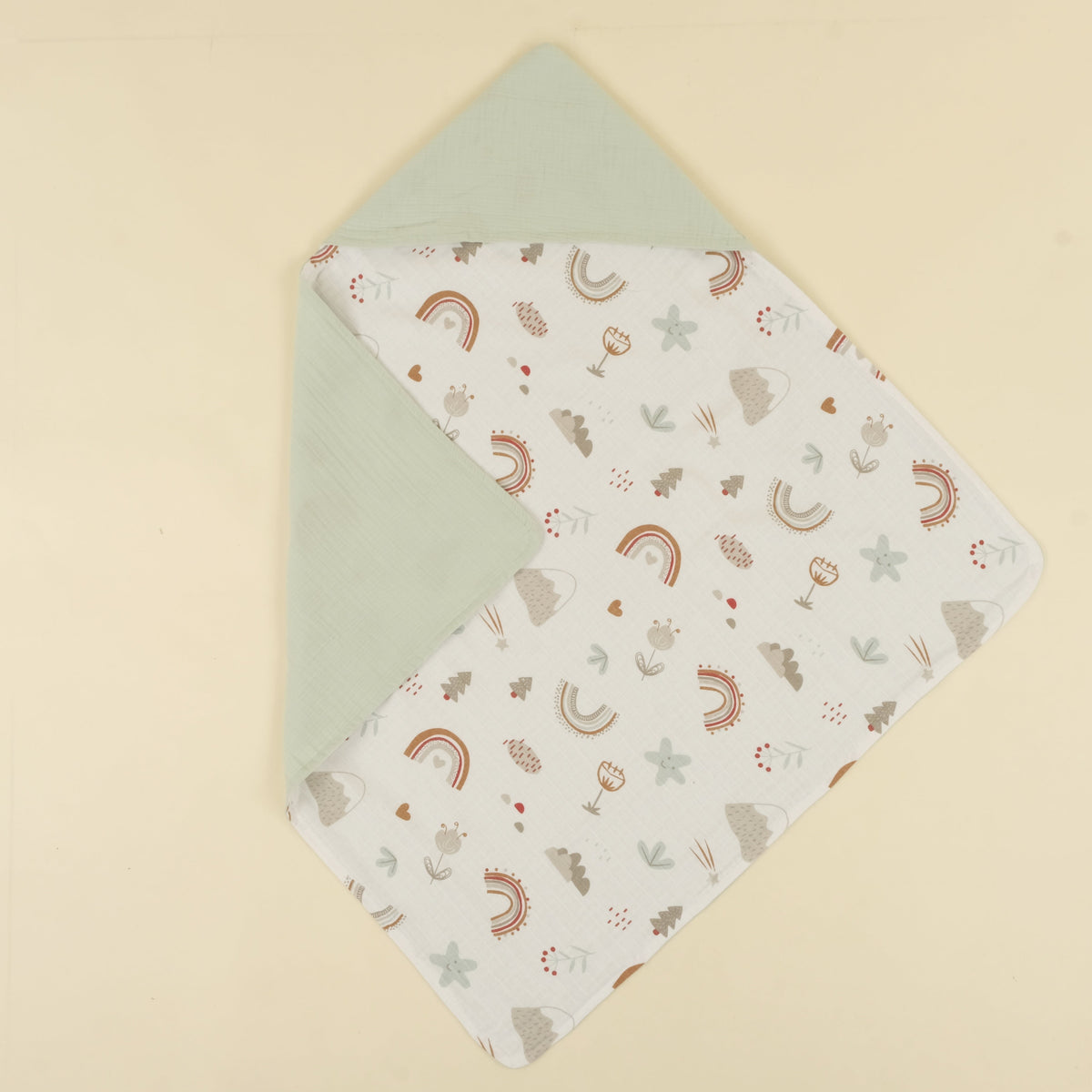 Muslin Kundak - İki Katlı Mint - Kahverengi Gökkuşağı