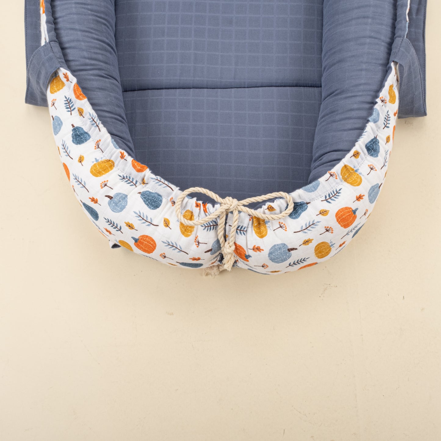 Babynest ve Yastık - Çift Taraflı - İndigo Muslin - Mavi Balkabağı