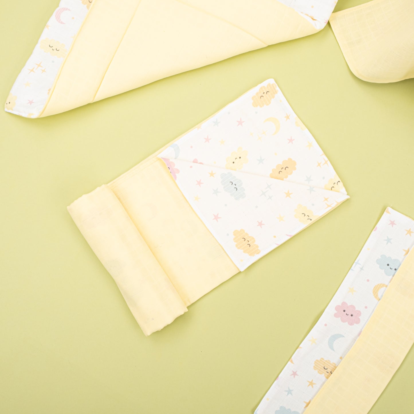 11 Parça Avantajlı Set - Çift Taraflı - Sarı Muslin - Sarı Bulut