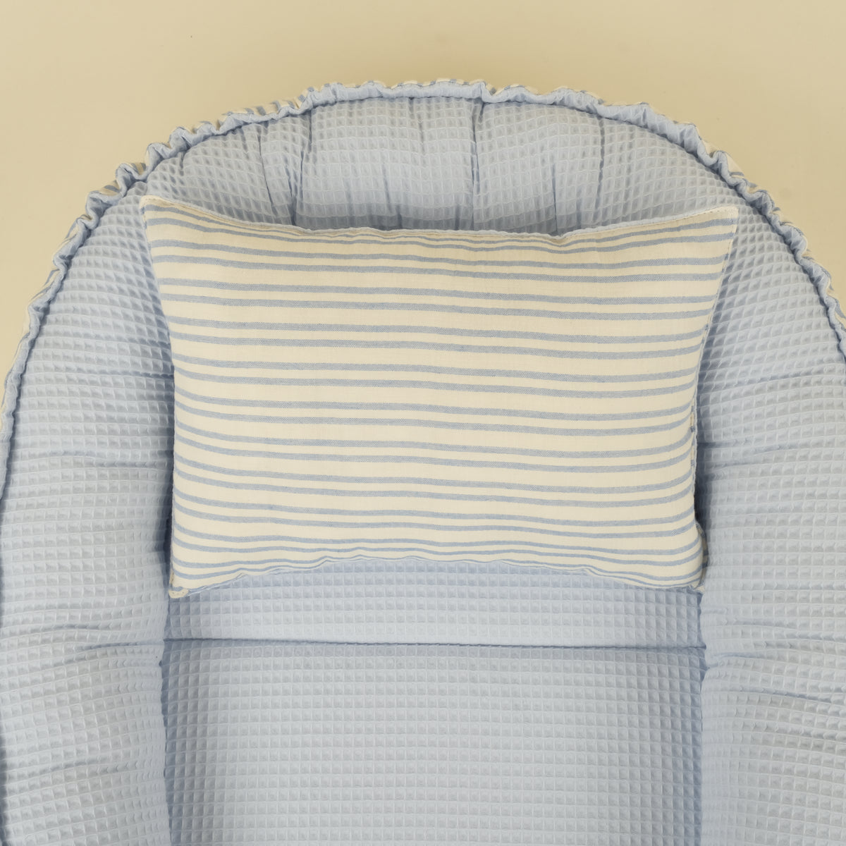 Babynest ve Yastık - Çift Taraflı - İki Katlı Mavi Çizgili - Bebe Mavi Petek