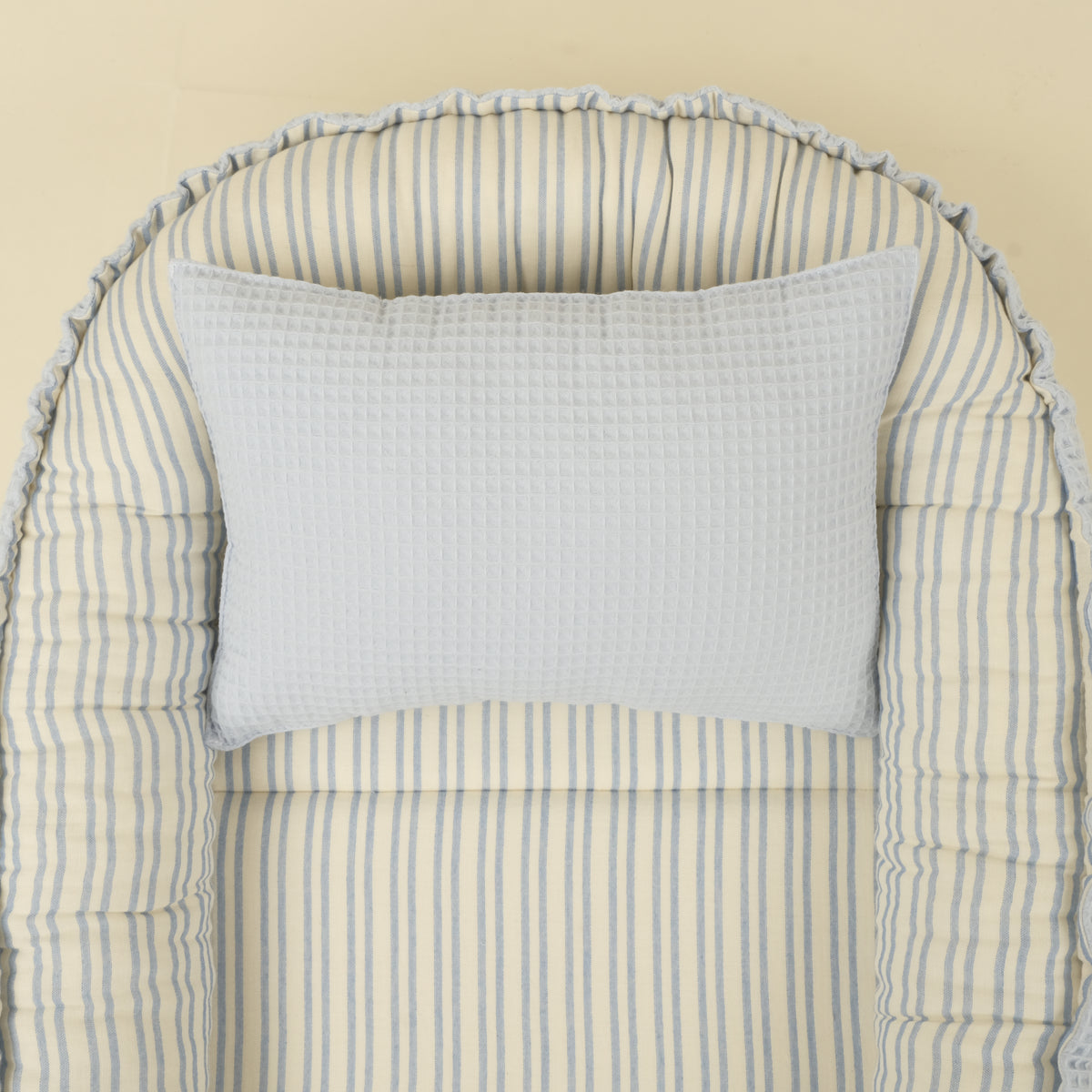 Babynest ve Yastık - Çift Taraflı - İki Katlı Mavi Çizgili - Bebe Mavi Petek
