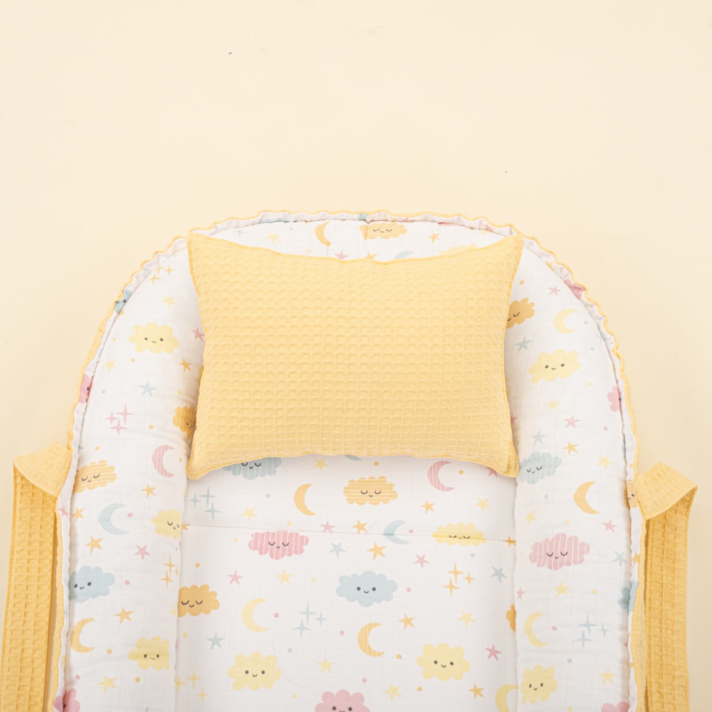 Babynest ve Yastık - Çift Taraflı - Sarı Petek - Sarı Bulut