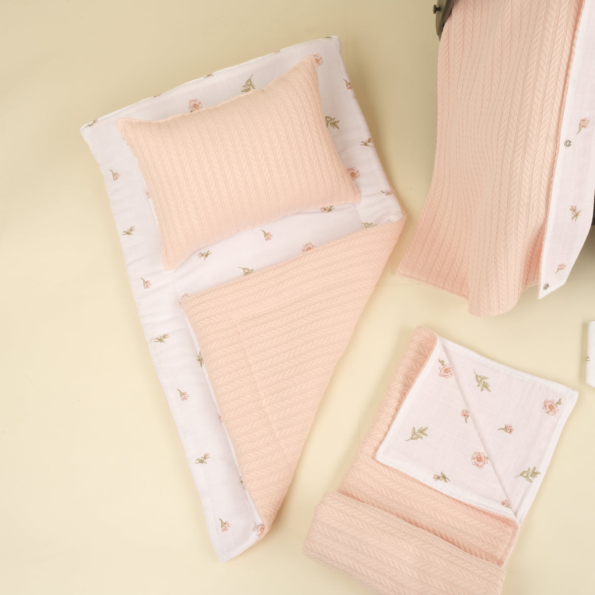 11 Parça Set - Çift Taraflı - Somon Örgü - Rose