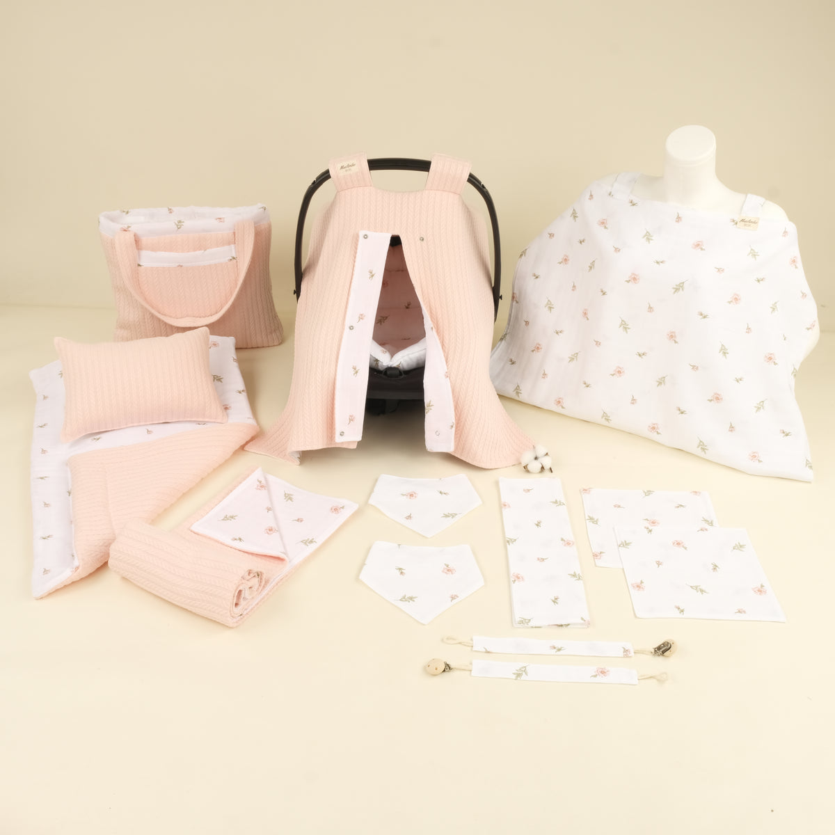 14 Parça Set - Çift Taraflı - Somon Örgü - Rose