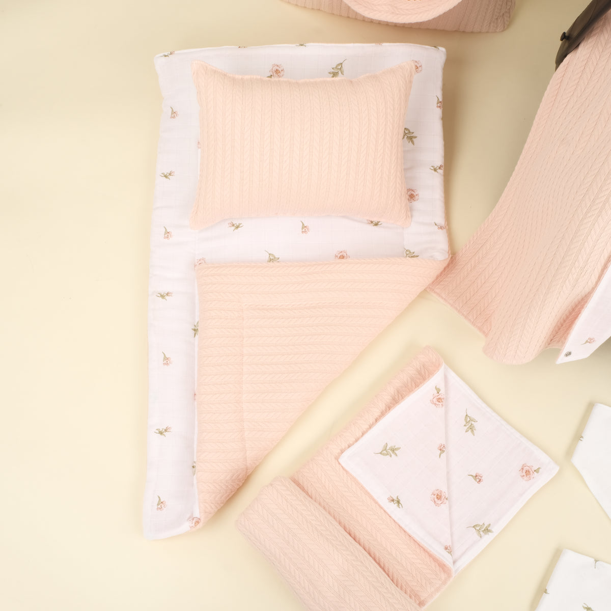 14 Parça Set - Çift Taraflı - Somon Örgü - Rose
