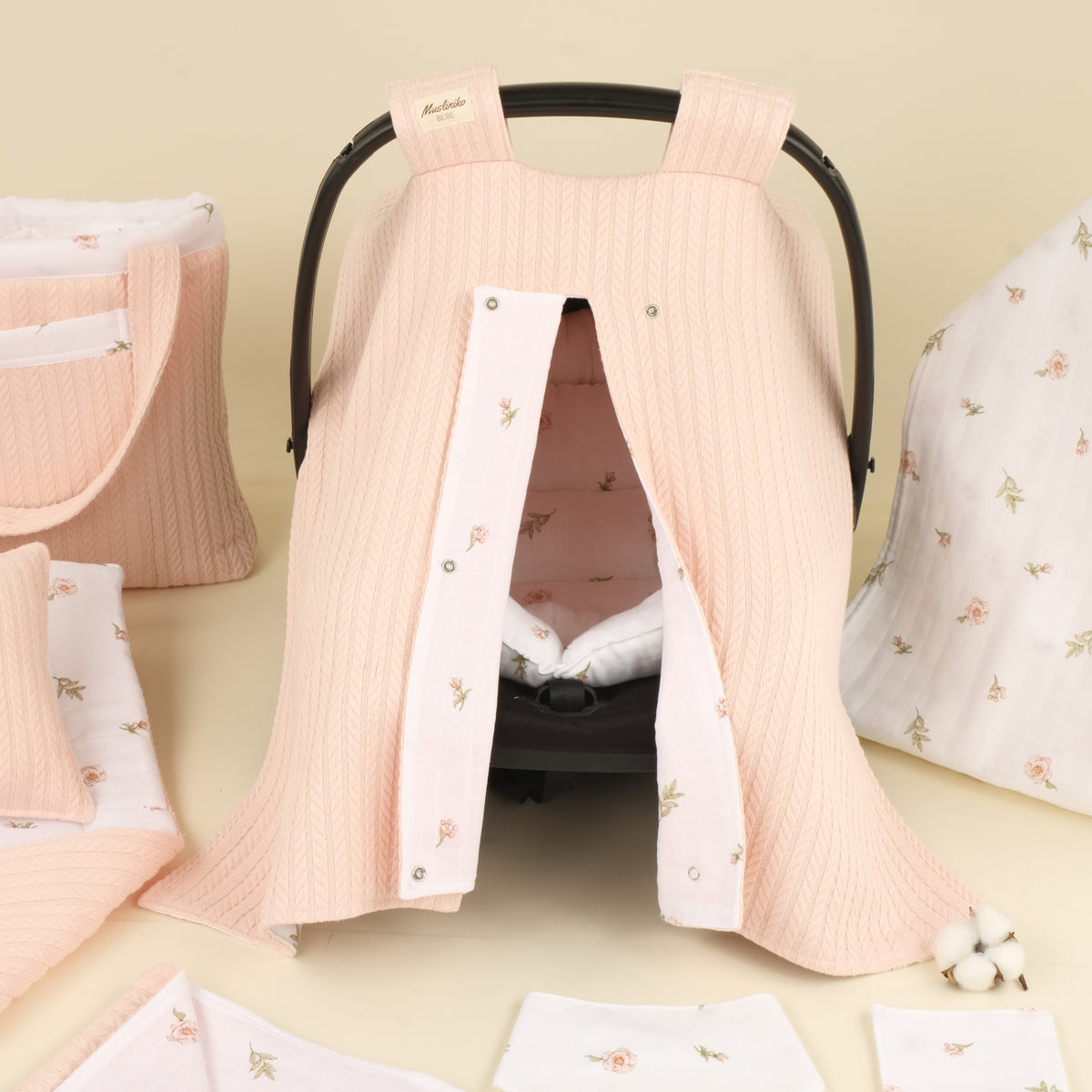 14 Parça Set - Çift Taraflı - Somon Örgü - Rose