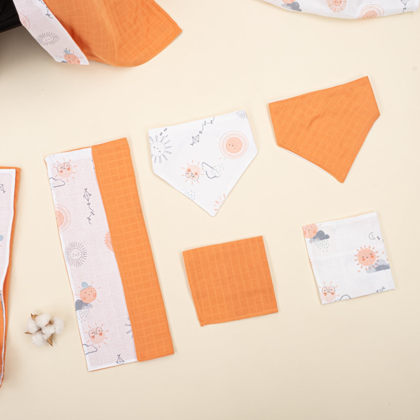 11 Parça Avantajlı Set - Çift Taraflı - Turuncu Muslin - Turuncu Güneş