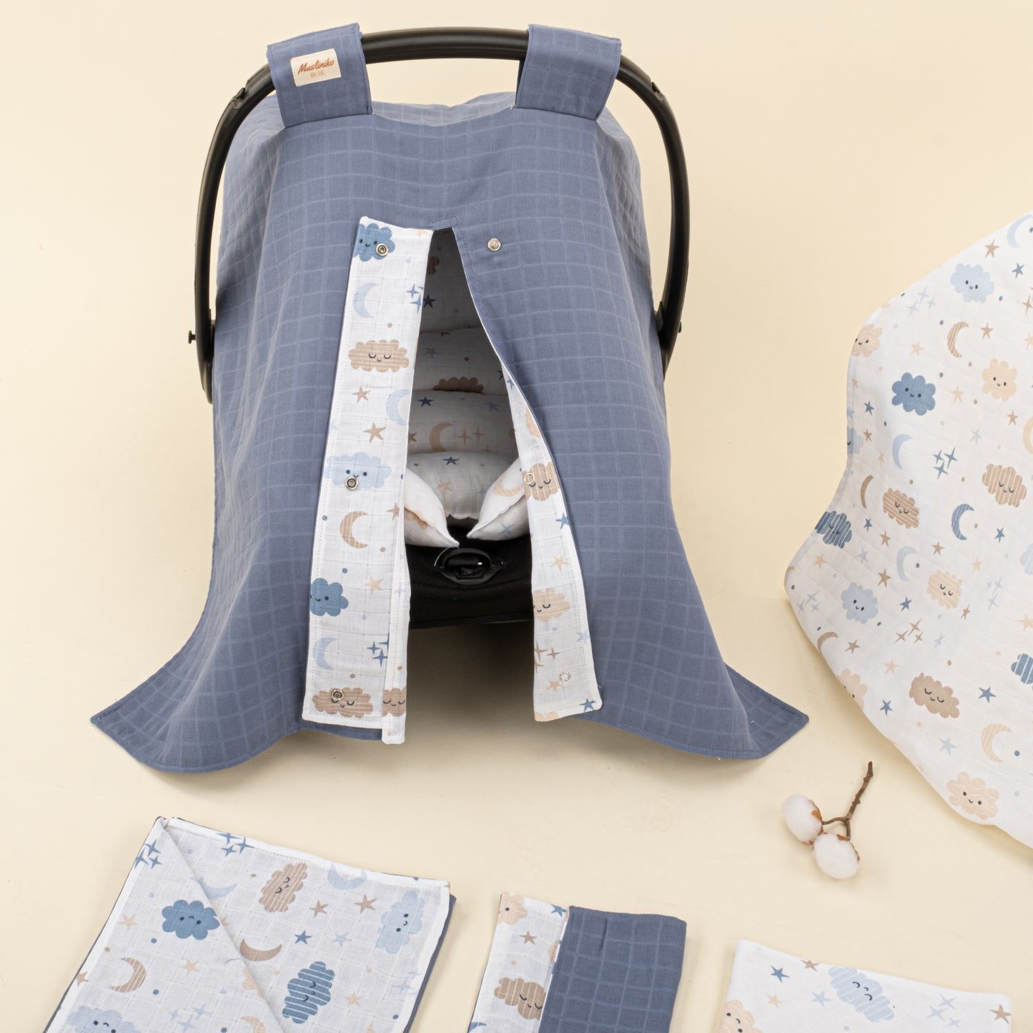 9 Parça Avantajlı Set - Çift Taraflı - İndigo Muslin - Mavi Bulut