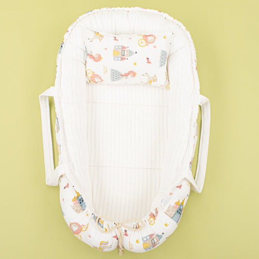 Babynest  ve Yastık- Çift Taraflı - Beyaz Örgü - Sindirella