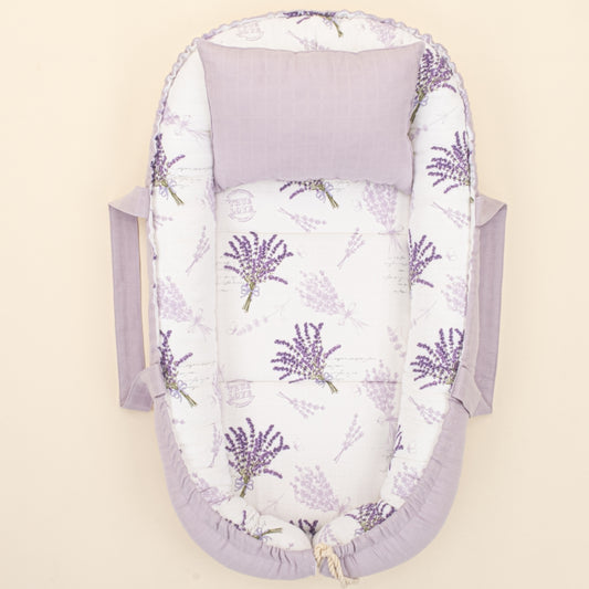 Babynest ve Yastık - Çift Taraflı - Lila Muslin - Lavanta