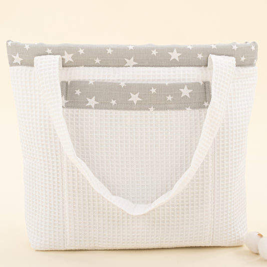 Bebek Bakım Çantası - Beyaz Petek - Gri Minik Yıldızlar