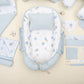 18 Parça Full Set - Çift Taraflı - Bebe Mavi Muslin - Mavi Güneş