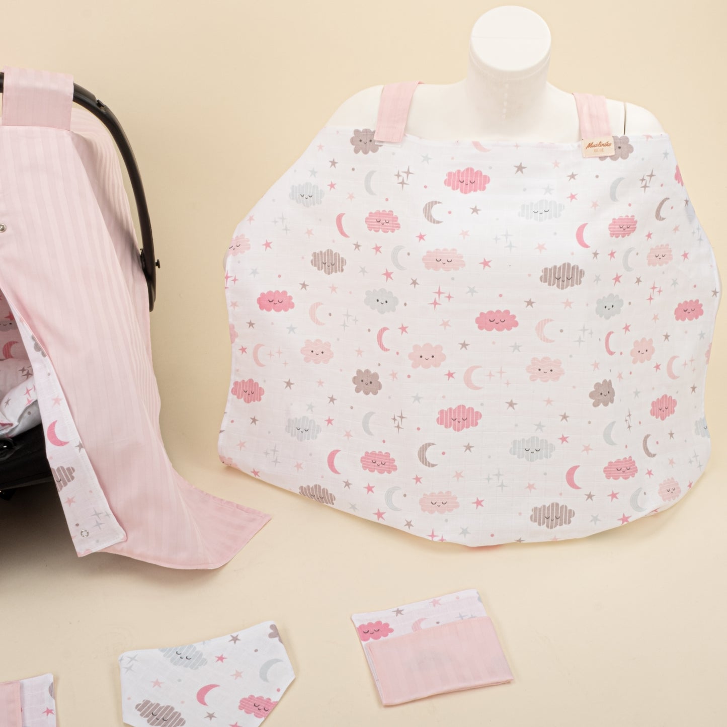 11 Parça Avantajlı Set - Çift Taraflı - Pembe Saten - Pembe Bulut