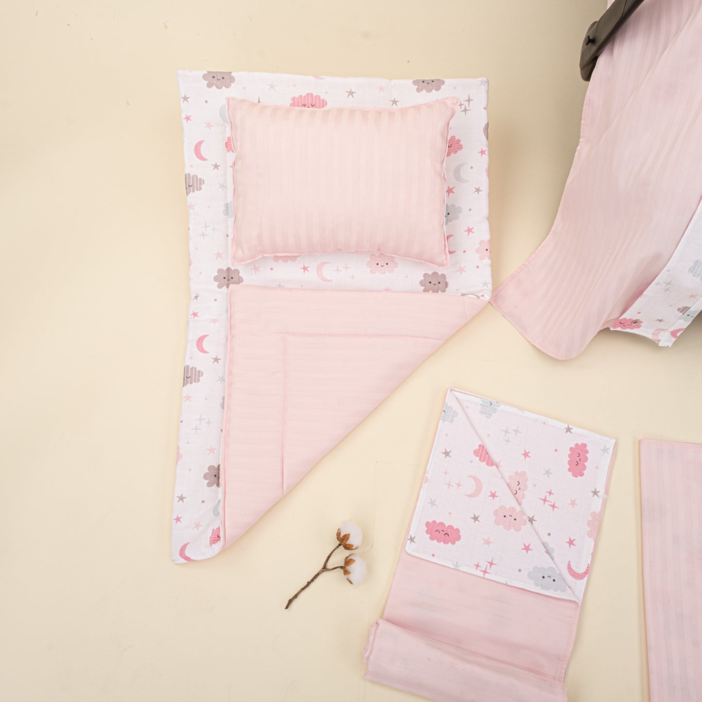 11 Parça Avantajlı Set - Çift Taraflı - Pembe Saten - Pembe Bulut