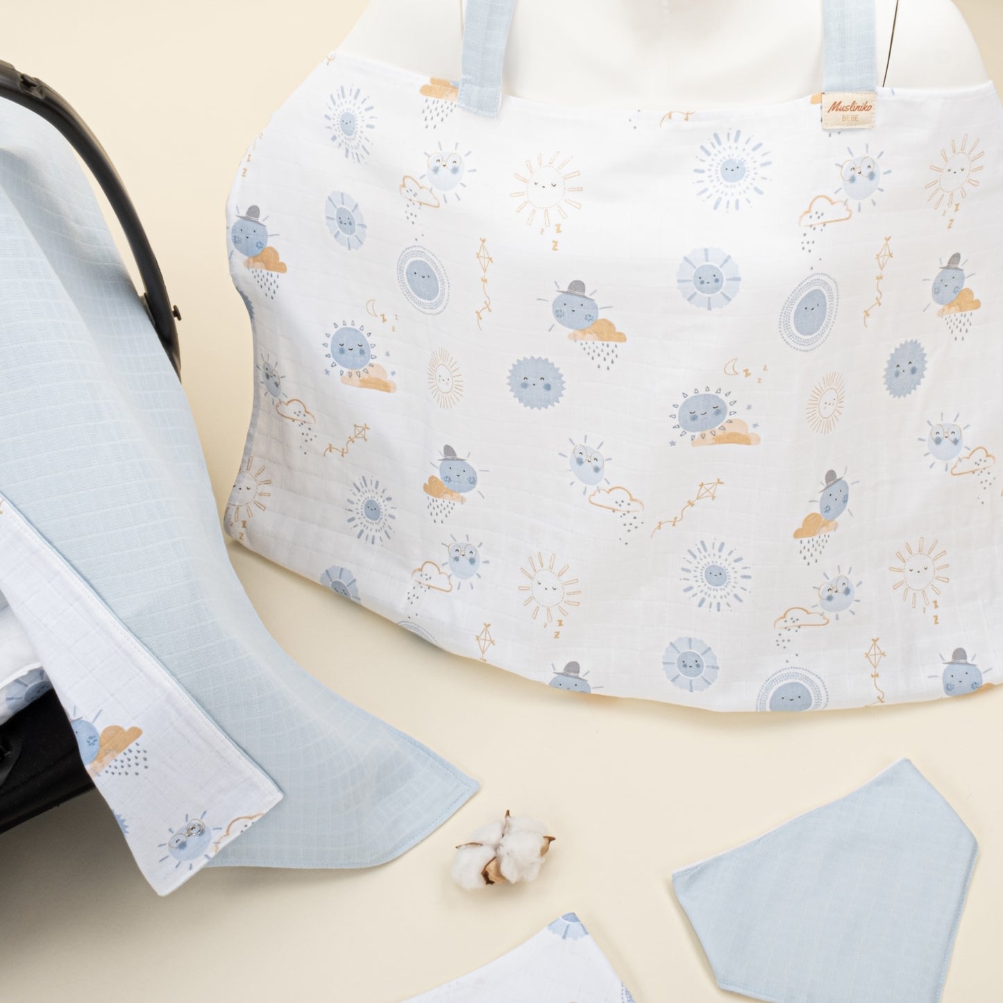 11 Parça Avantajlı Set - Çift Taraflı - Bebe Mavi Muslin - Mavi Güneş