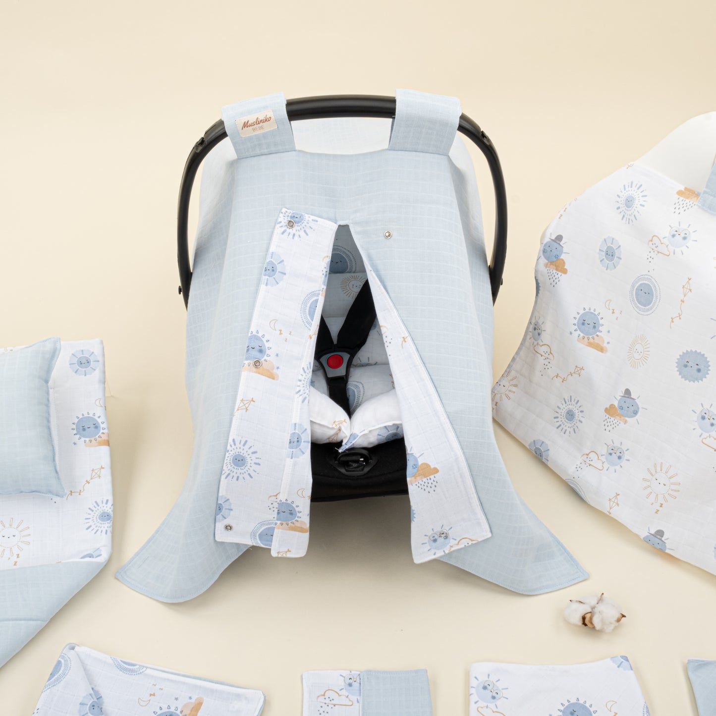 11 Parça Avantajlı Set - Çift Taraflı - Bebe Mavi Muslin - Mavi Güneş