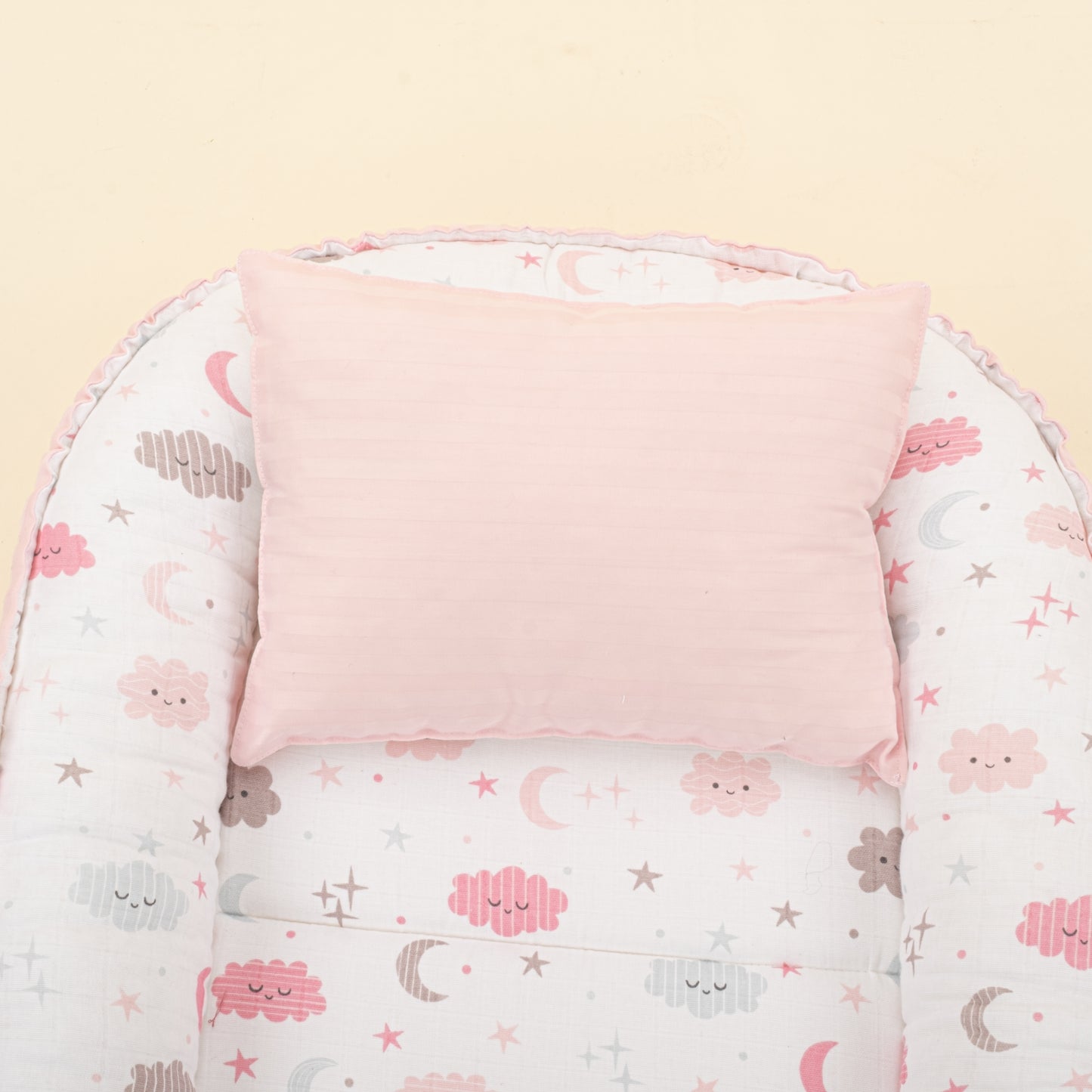 Babynest ve Yastık - Çift Taraflı - Pembe Saten - Pembe Bulut