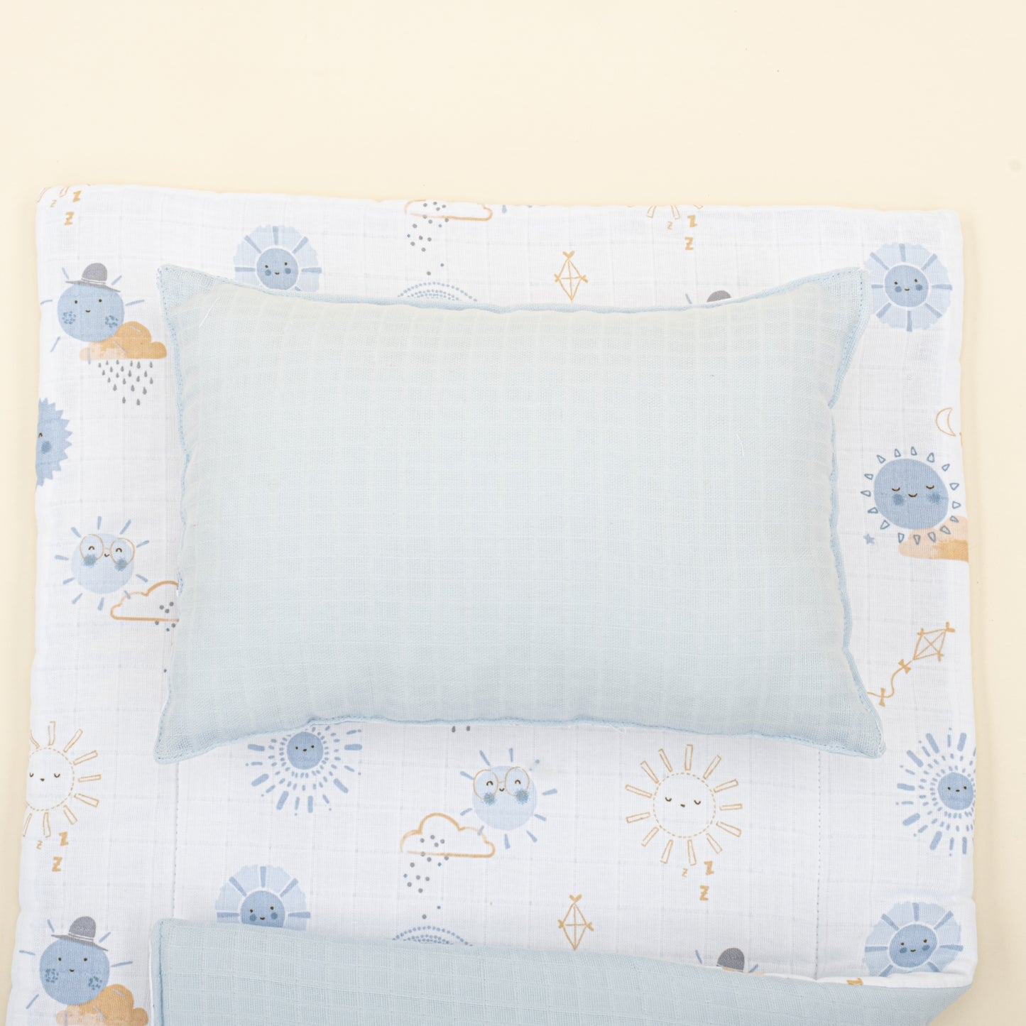 Alt Açma Matı - Çift Taraflı - Bebe Mavi Muslin - Mavi Güneş