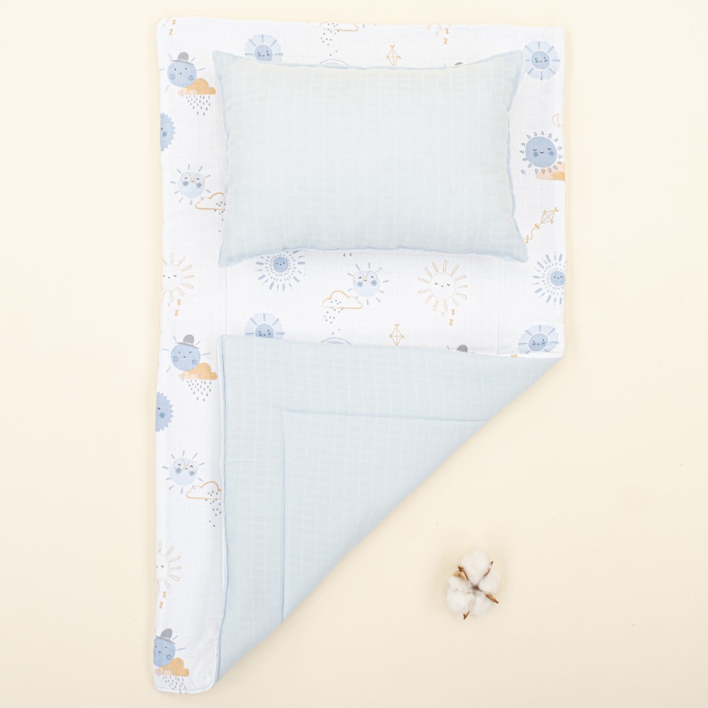 Alt Açma Matı - Çift Taraflı - Bebe Mavi Muslin - Mavi Güneş