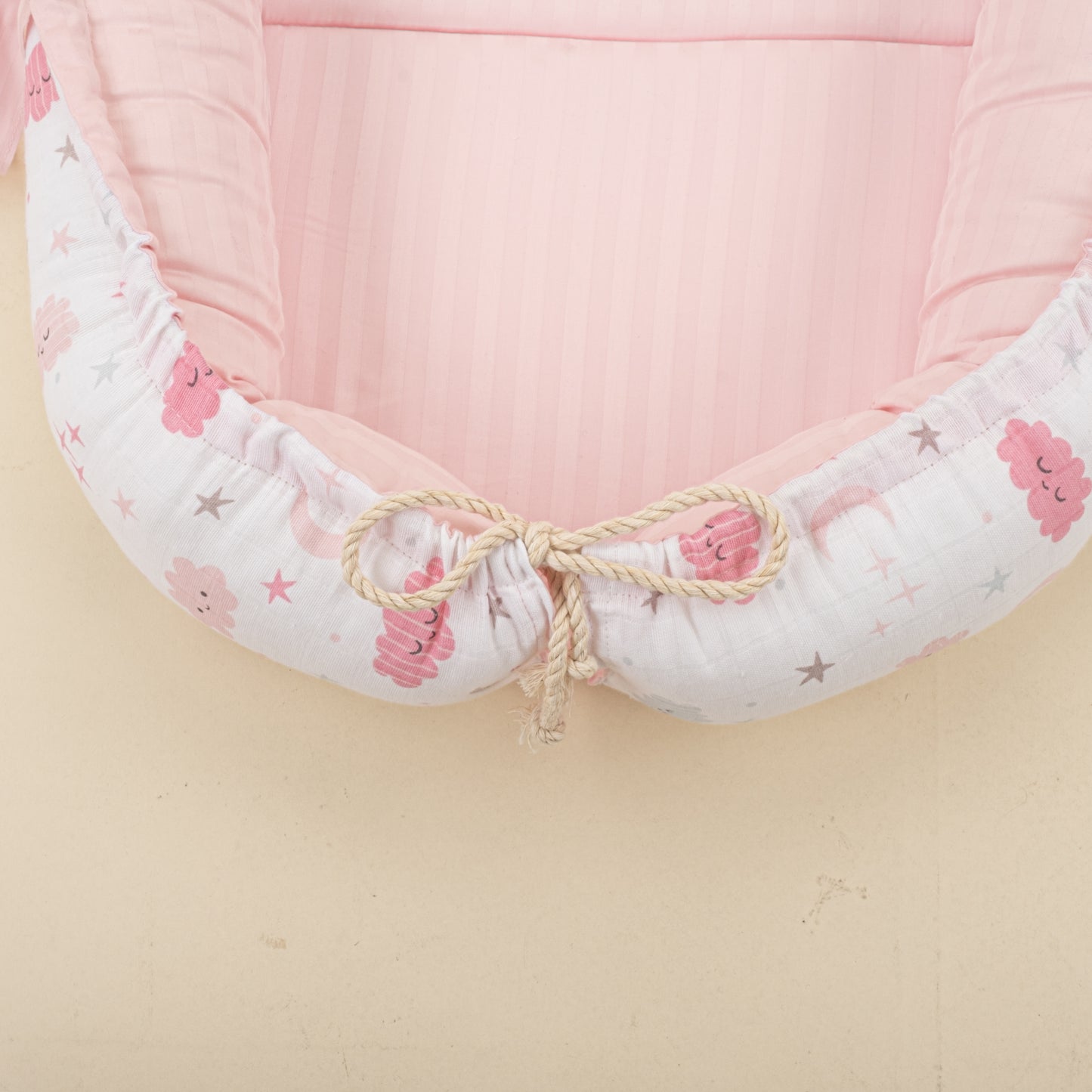 Babynest ve Yastık - Çift Taraflı - Pembe Saten - Pembe Bulut