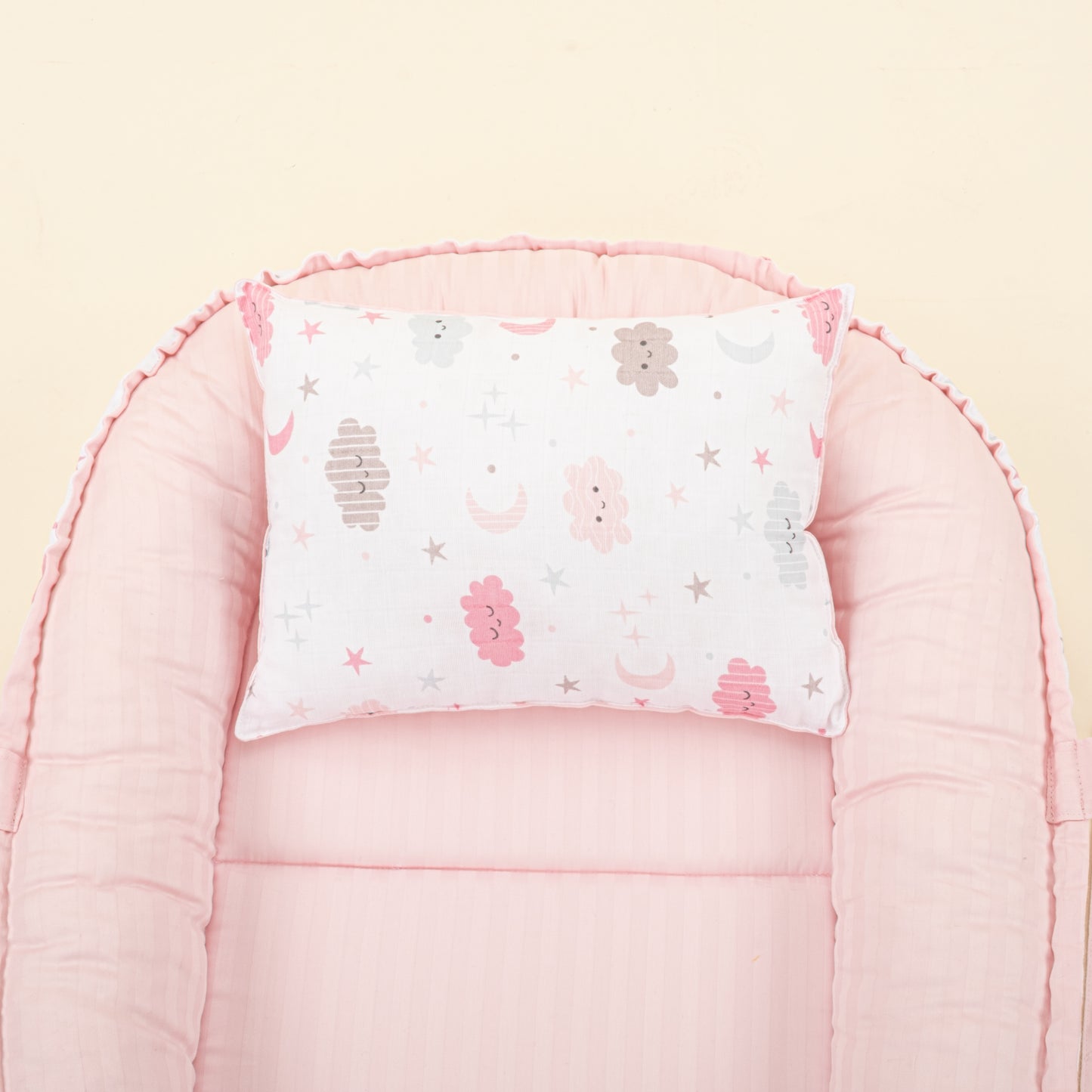 Babynest ve Yastık - Çift Taraflı - Pembe Saten - Pembe Bulut