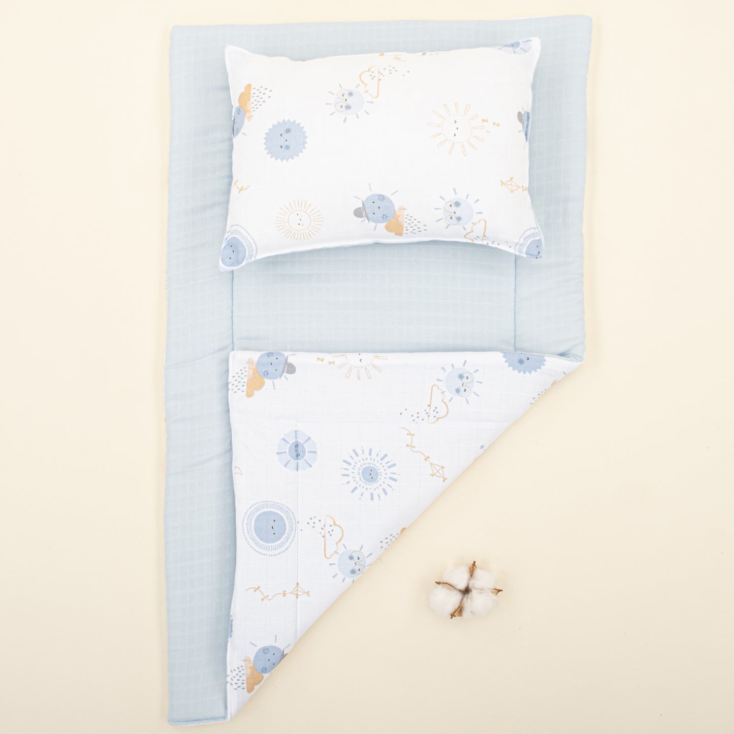 Alt Açma Matı - Çift Taraflı - Bebe Mavi Muslin - Mavi Güneş