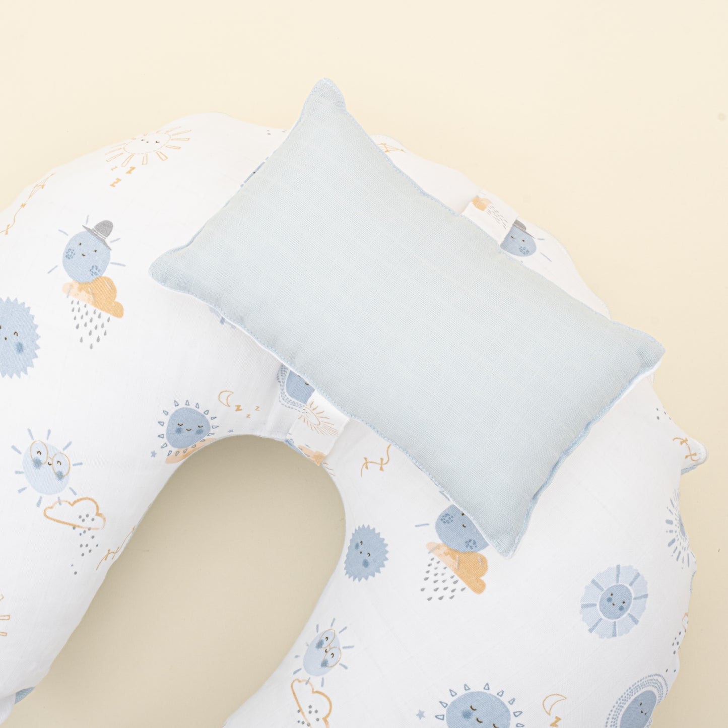Emzirme Yastığı - Çift Taraflı - Bebe Mavi Muslin - Mavi Güneş