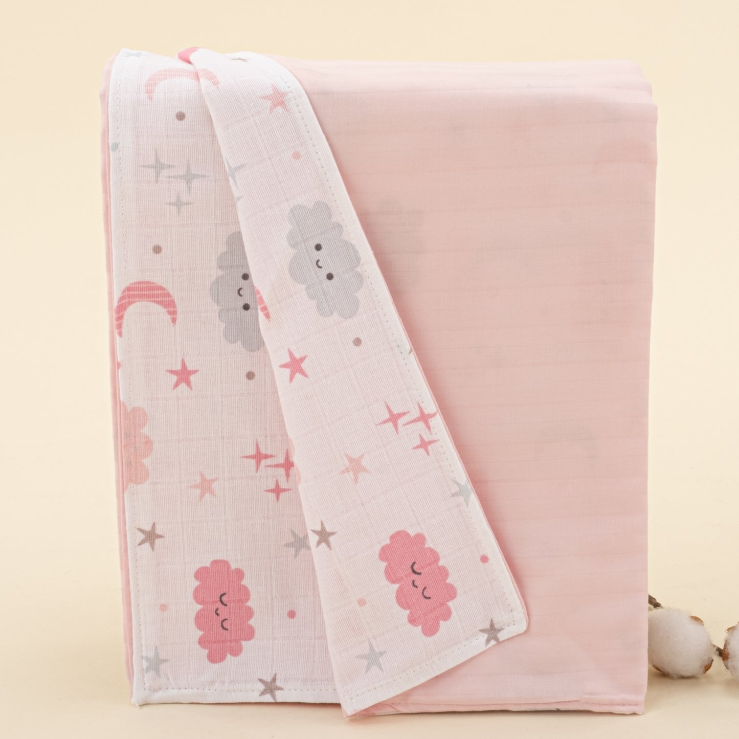 Muslin Saten Battaniye - Çift Taraflı - Pembe Saten - Pembe Bulut