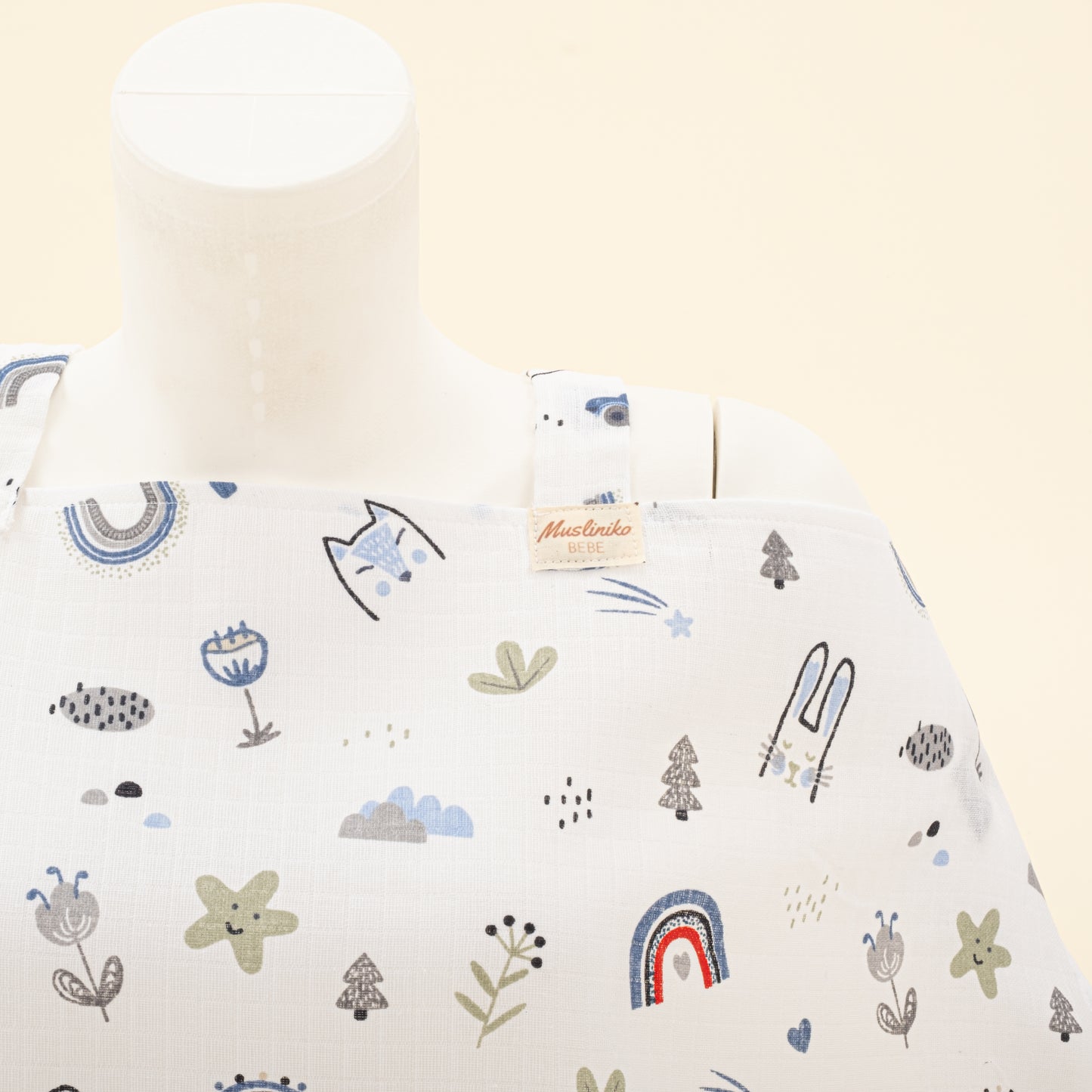 Çift Katlı Muslin Emzirme Önlüğü - Mavi Kedi