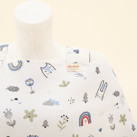 Çift Katlı Muslin Emzirme Önlüğü - Mavi Kedi