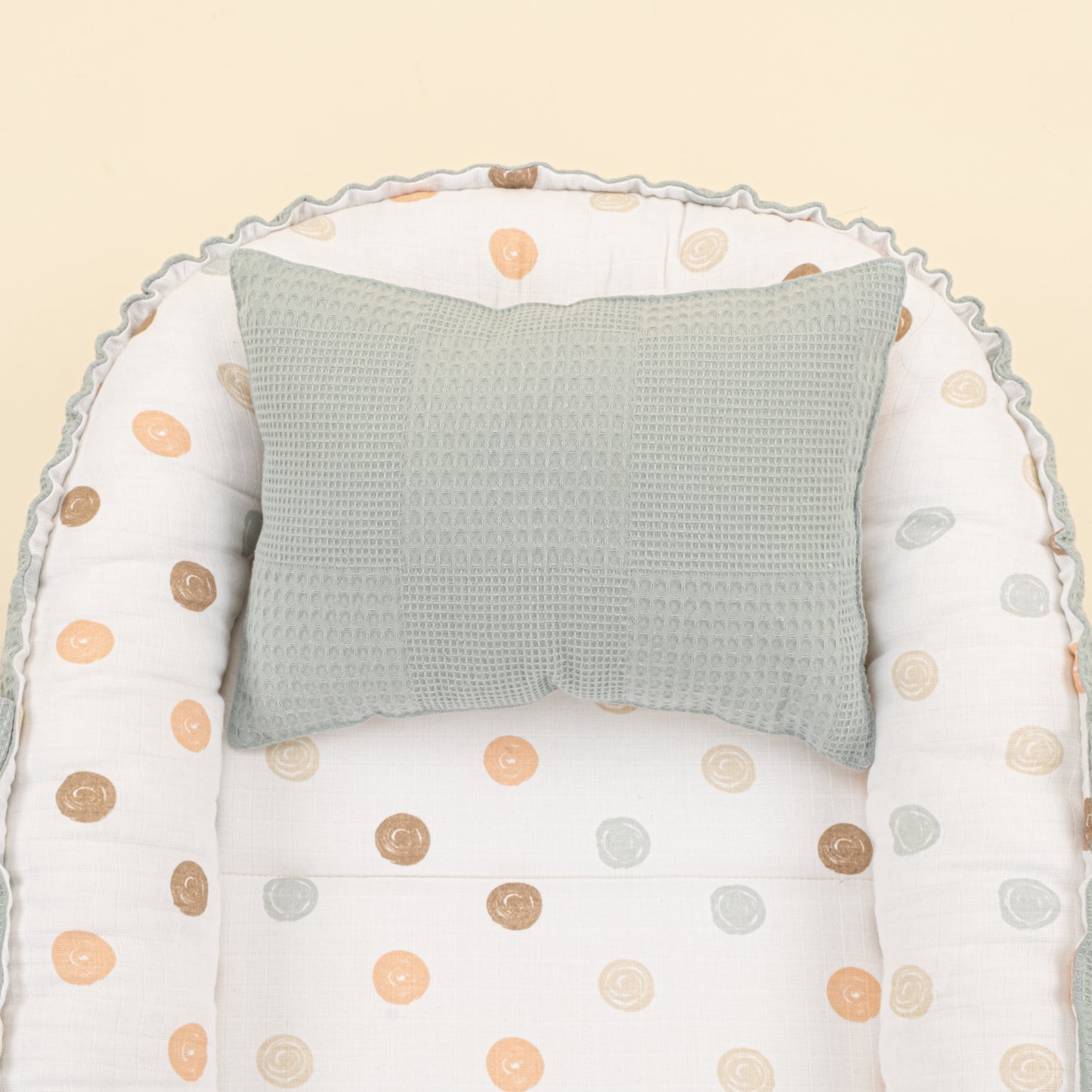 Babynest ve Yastık - Çift Taraflı - Petrol Mavisi Waffle - Puantiye