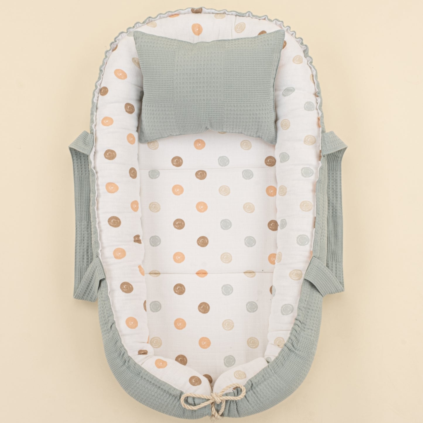 Babynest ve Yastık - Çift Taraflı - Petrol Mavisi Waffle - Puantiye