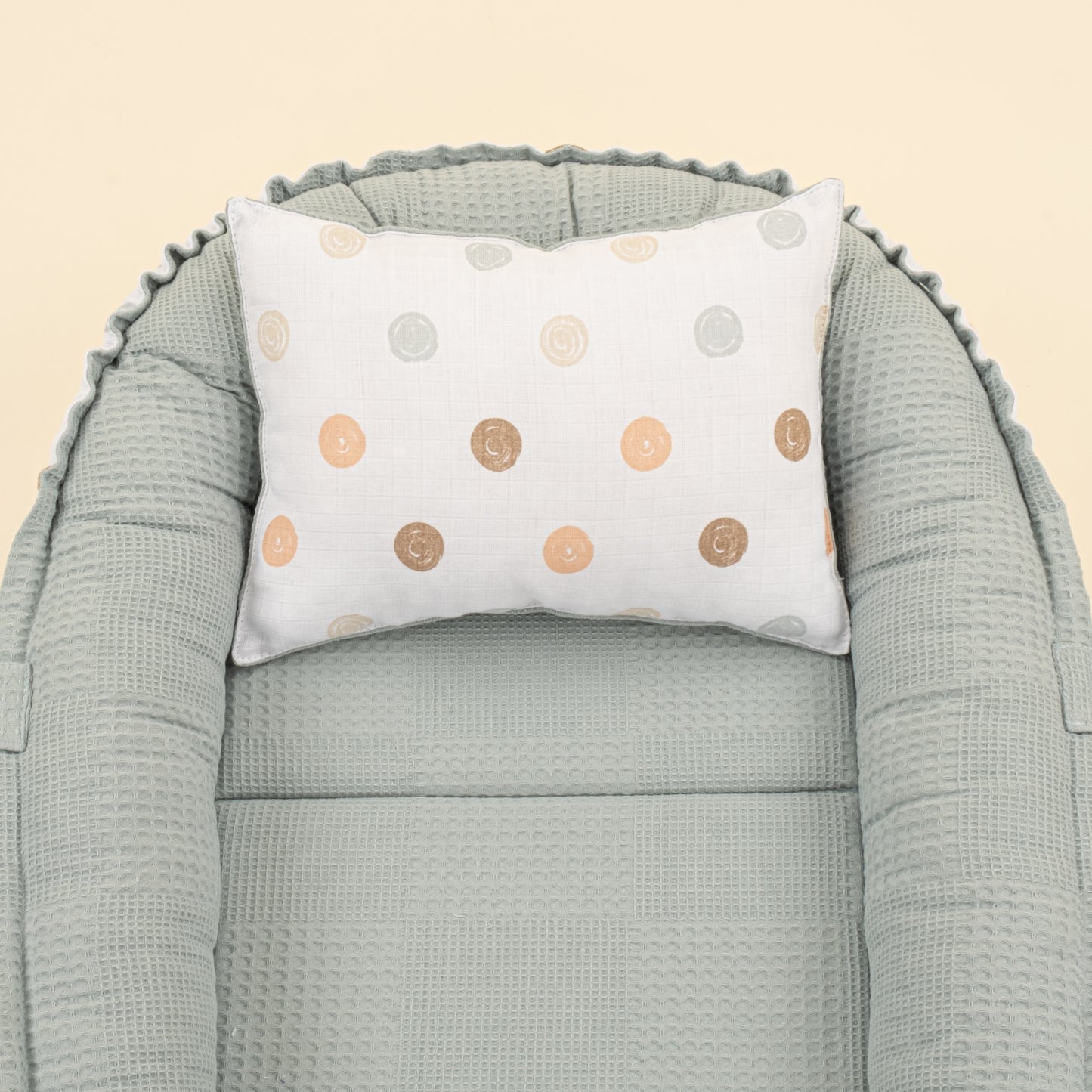 Babynest ve Yastık - Çift Taraflı - Petrol Mavisi Waffle - Puantiye