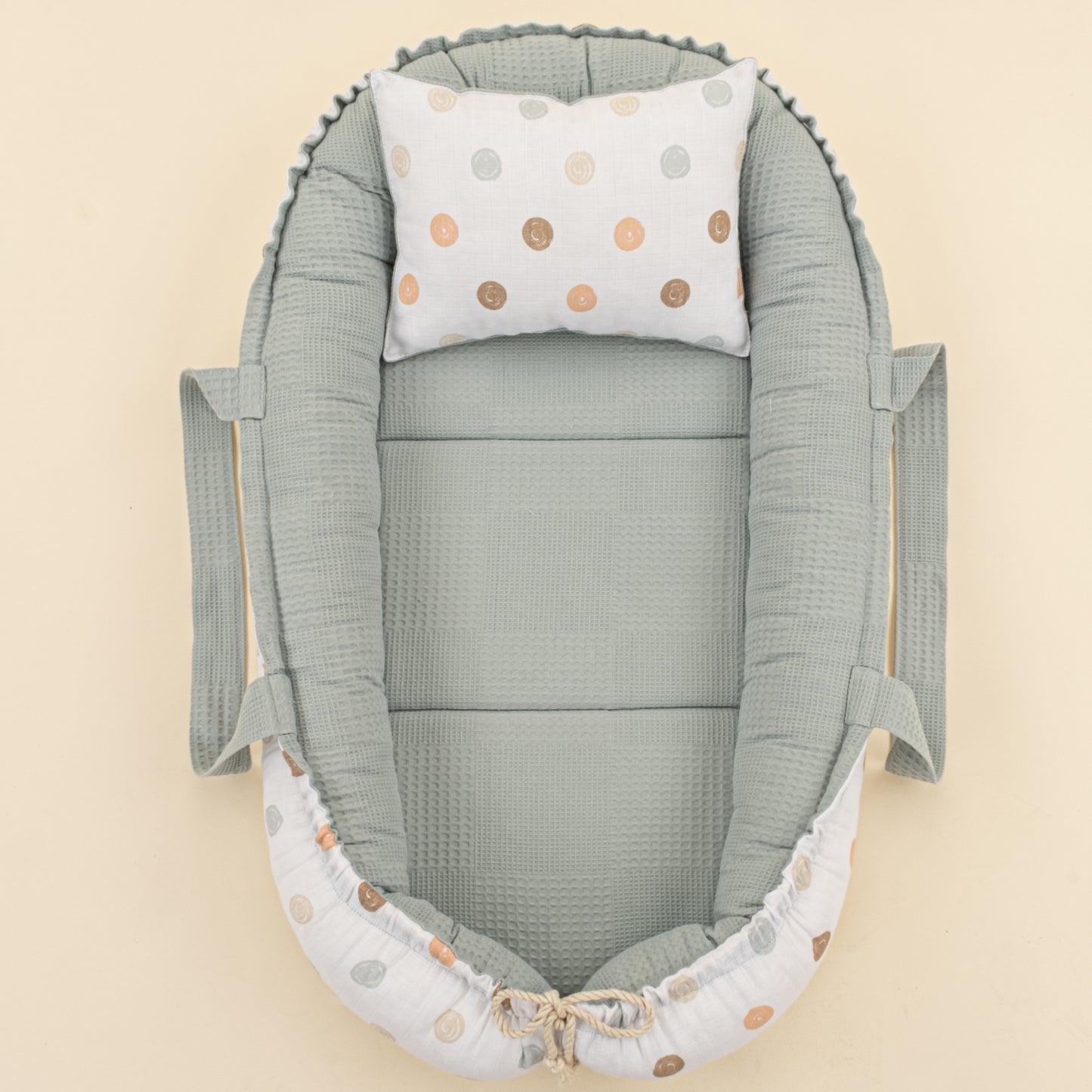 Babynest ve Yastık - Çift Taraflı - Petrol Mavisi Waffle - Puantiye