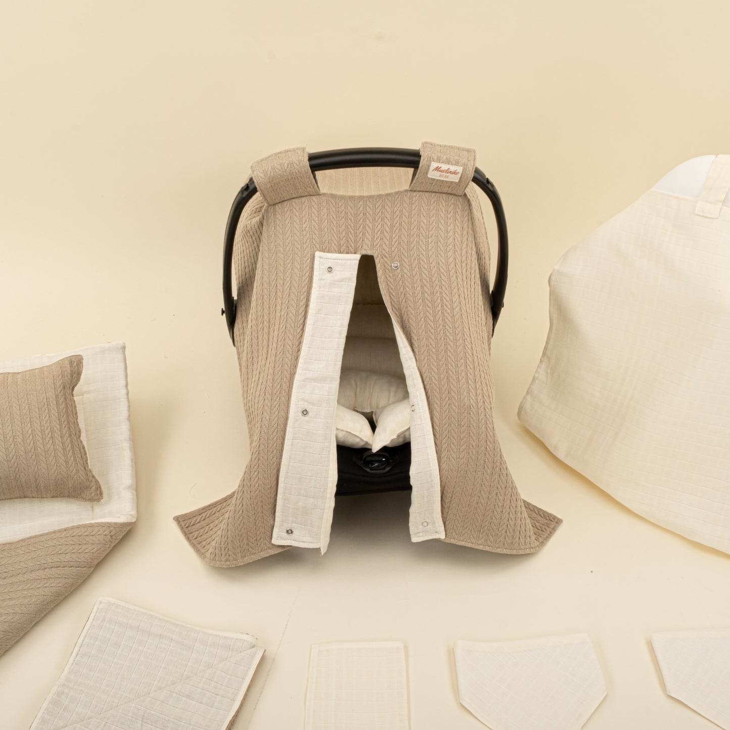 11 Parça Avantajlı Set - Çift Taraflı - Taş Örgü - Krem Muslin