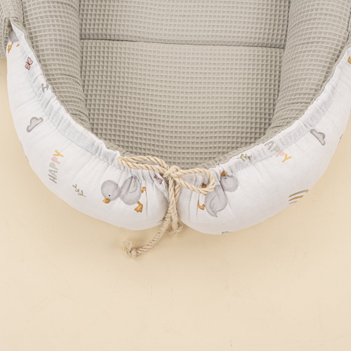 Babynest ve Yastık - Çift Taraflı - Gri Petek - Ördekler