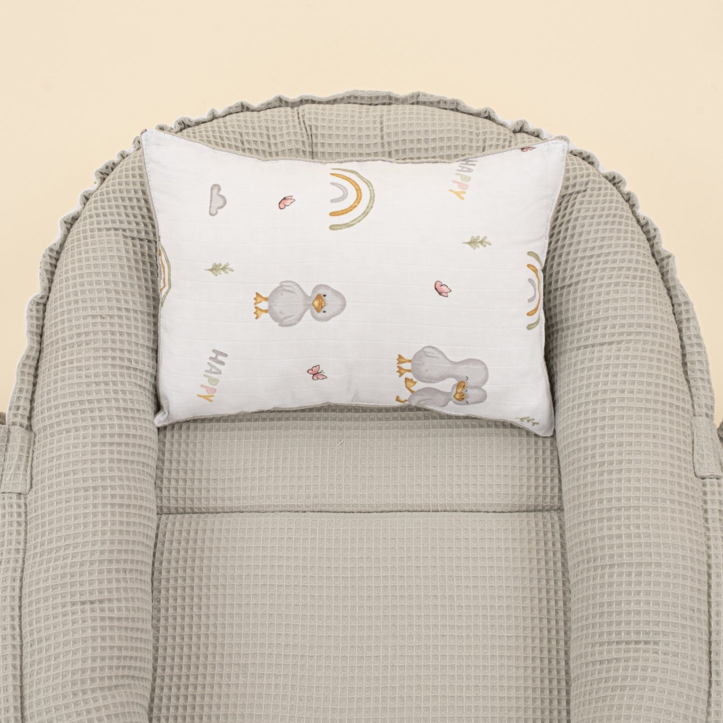 Babynest ve Yastık - Çift Taraflı - Gri Petek - Ördekler