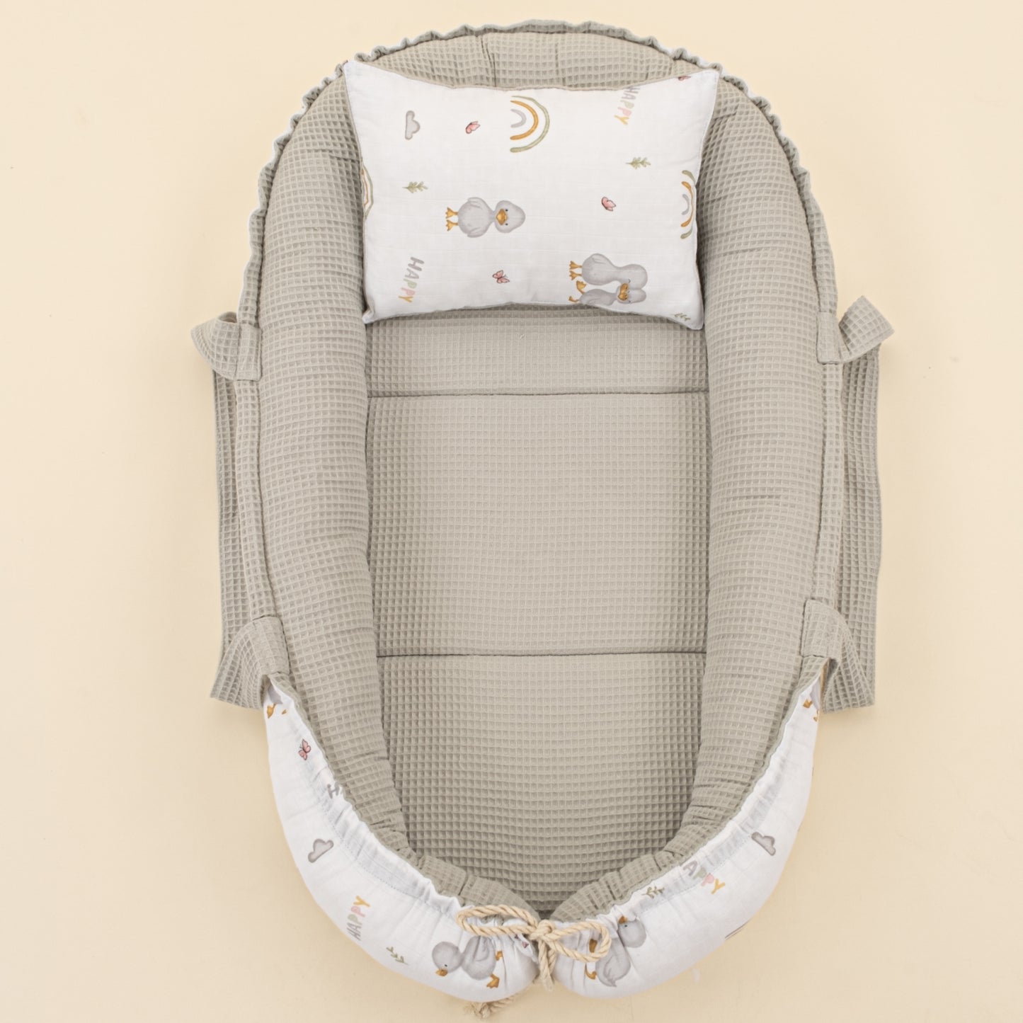 Babynest ve Yastık - Çift Taraflı - Gri Petek - Ördekler