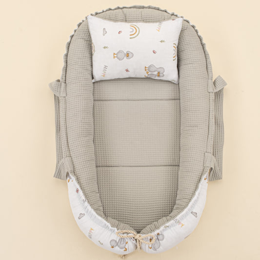 Babynest ve Yastık - Çift Taraflı - Gri Petek - Ördekler