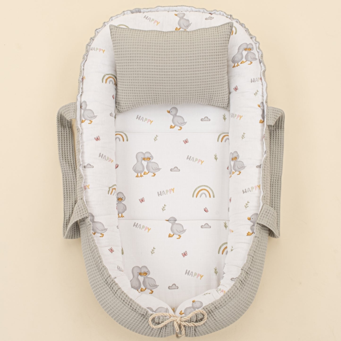 Babynest ve Yastık - Çift Taraflı - Gri Petek - Ördekler