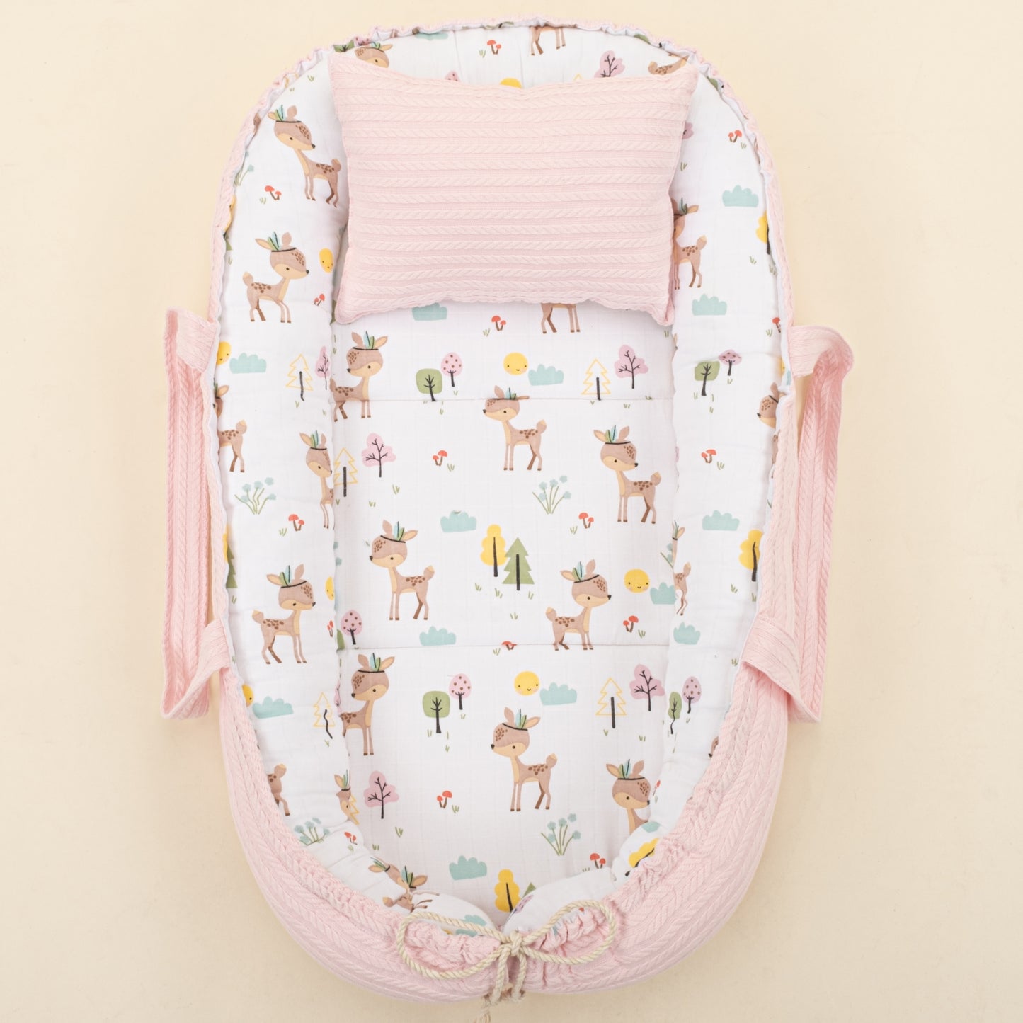 Babynest ve Yastık - Çift Taraflı - Şeker Pembe Örgü - Ceylan