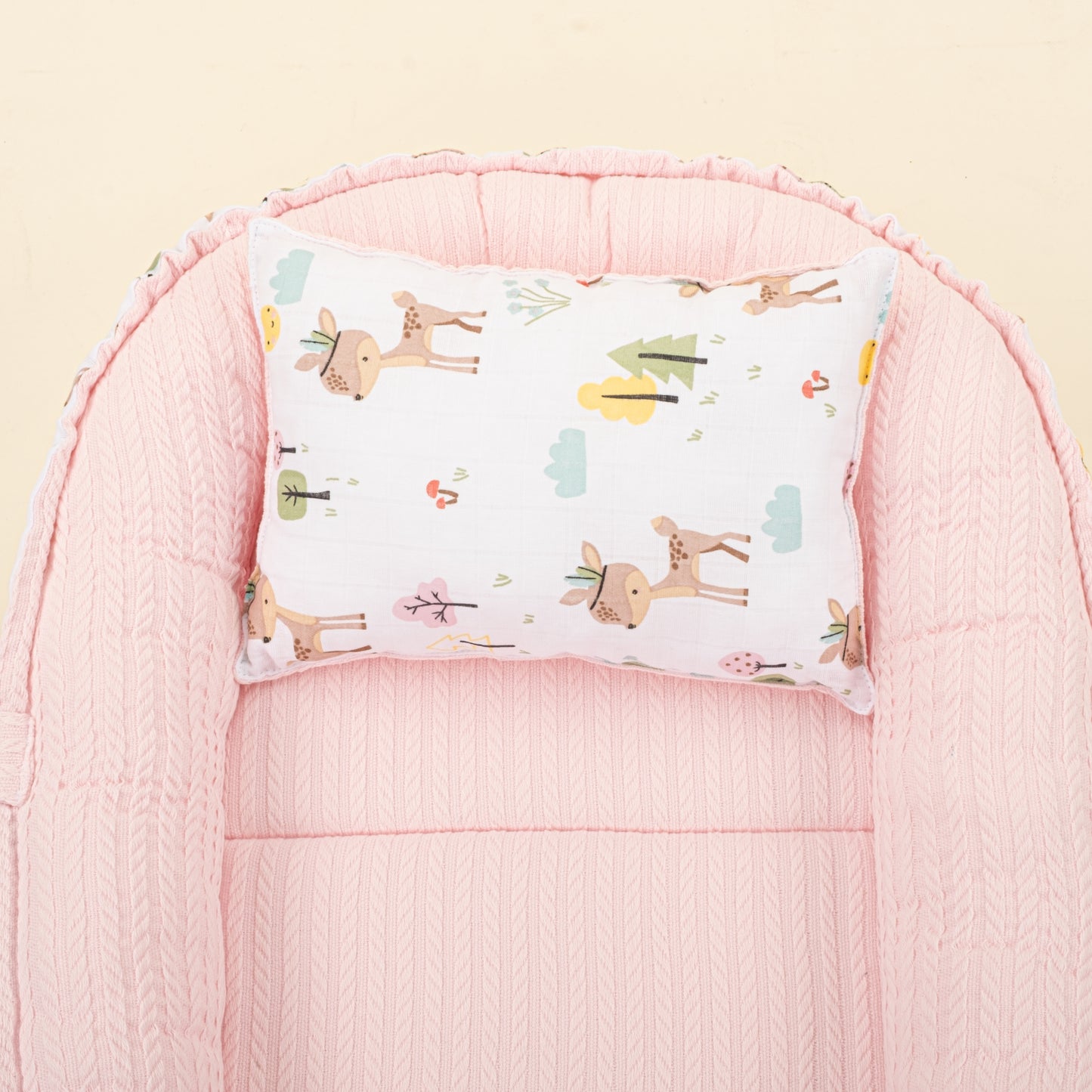 Babynest ve Yastık - Çift Taraflı - Şeker Pembe Örgü - Ceylan