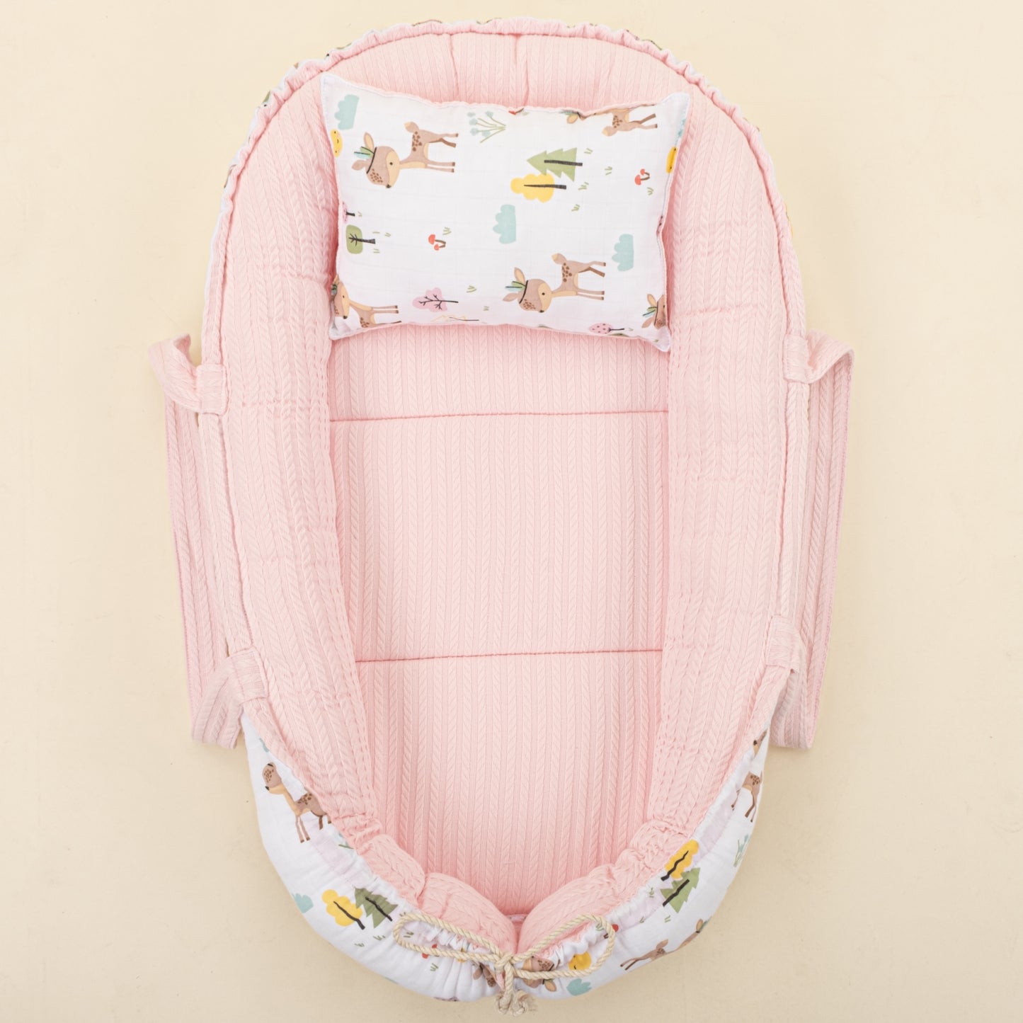 Babynest ve Yastık - Çift Taraflı - Şeker Pembe Örgü - Ceylan