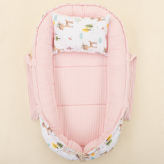 Babynest ve Yastık - Çift Taraflı - Şeker Pembe Örgü - Ceylan
