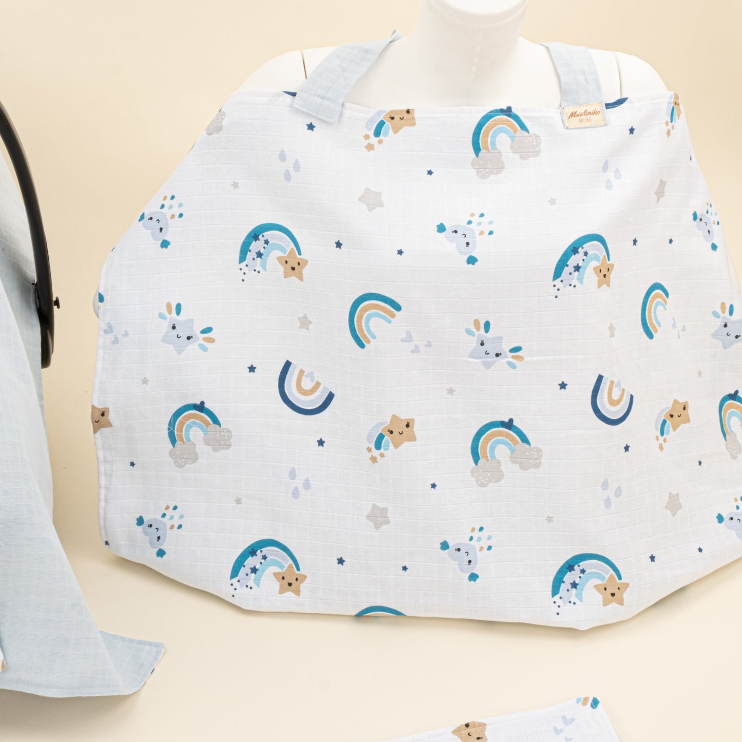 14 Parça Avantajlı Set - Çift Taraflı - Bebe Mavisi Muslin - Mavi Gökkuşağı