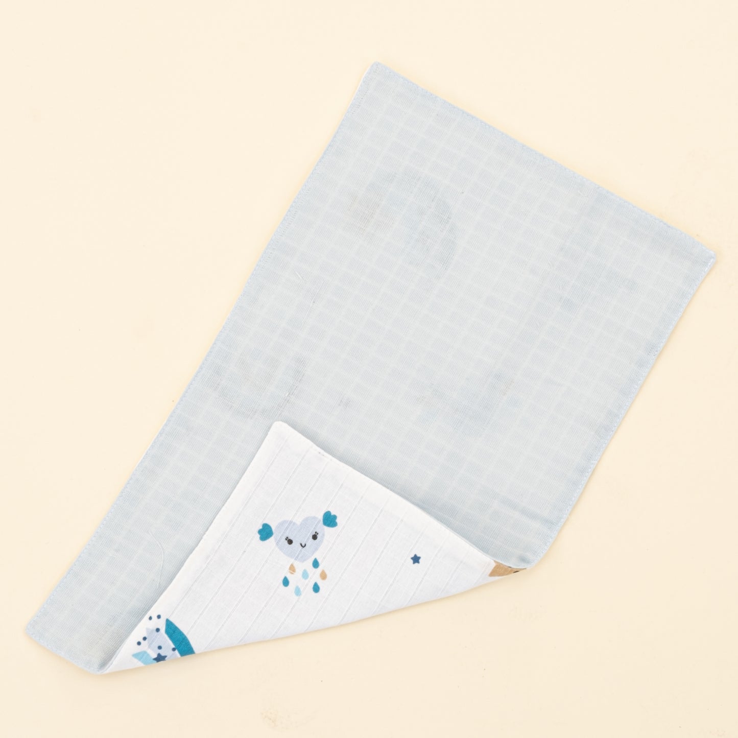 Önlük ve Mendil Seti - Çift Taraflı - Bebe Mavisi Muslin - Mavi Gökkuşağı