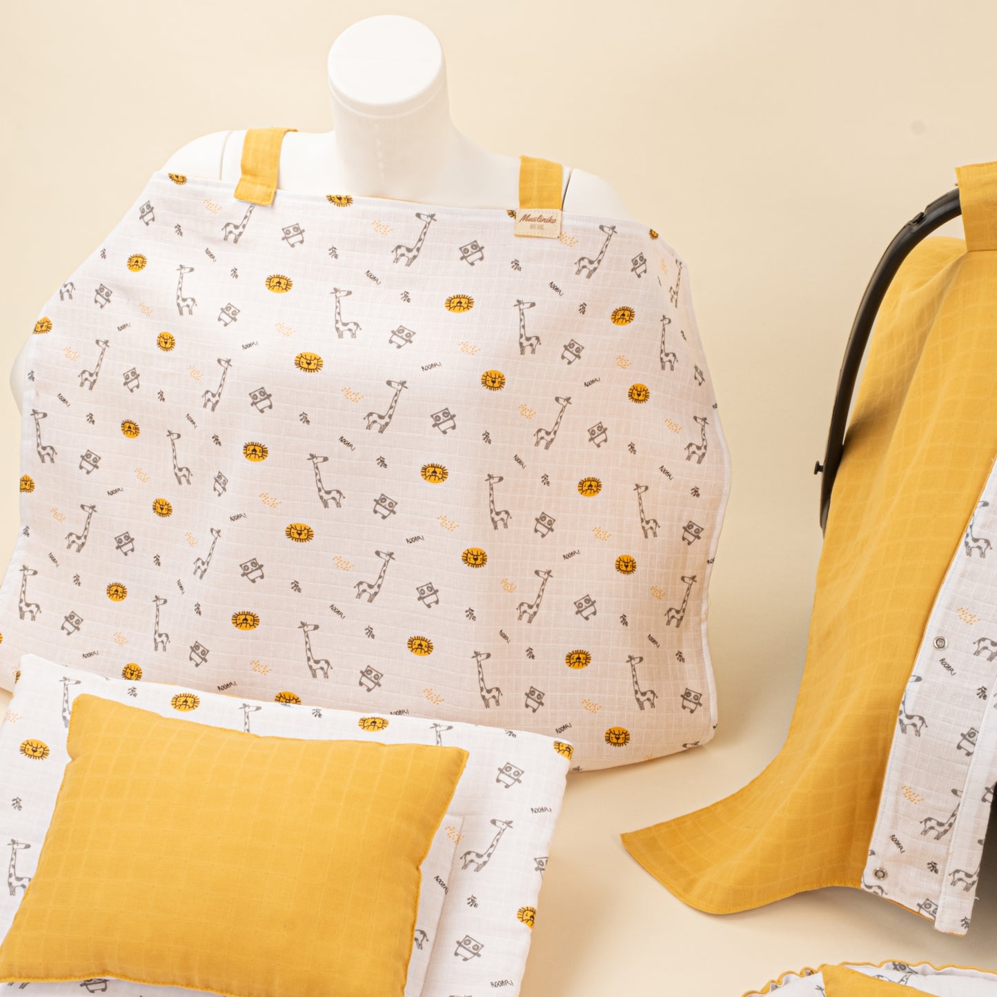 18 Parça Full Set - Çift Taraflı - Hardal Muslin - Zürafa