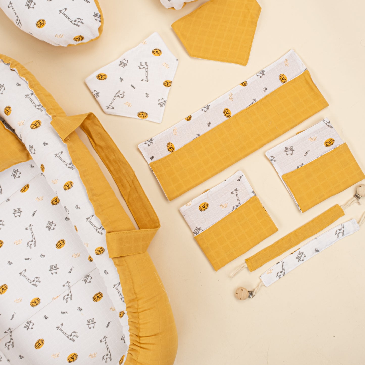 18 Parça Full Set - Çift Taraflı - Hardal Muslin - Zürafa